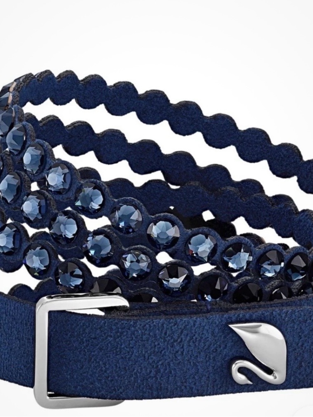 Dazzling Swarovski Blue Crystals Suede Wrap Bracelet/Choker  with Swan Accent